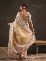 Warm butter yellow floral tussar saree