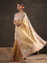 Warm butter yellow floral tussar saree