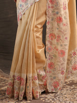 Warm butter yellow floral tussar saree