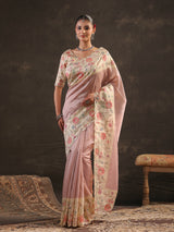 Dusty rose floral handwork saree for women