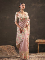 Dusty rose floral handwork saree for women