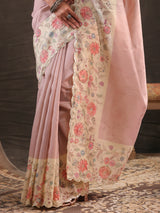 Dusty rose floral handwork saree for women