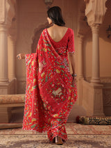 Vermilion red peacock bandhani saree for women