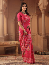 Ruby pink bandhani chakra saree for women