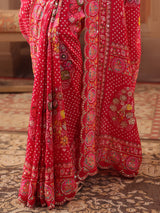 Ruby pink bandhani chakra saree for women