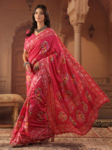 Ruby pink bandhani chakra saree for women
