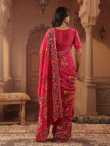 Rani pink floral bandhani saree for women