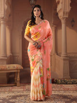 Peach chevron shaded printed saree for women