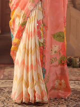 Peach chevron shaded printed saree for women