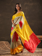 Yellow shaded bandhani printed saree for women