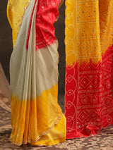Yellow shaded bandhani printed saree for women