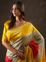 Yellow shaded bandhani printed saree for women