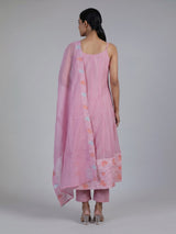 Elegant pink silk blend anarkali kurti set with floral embroidery