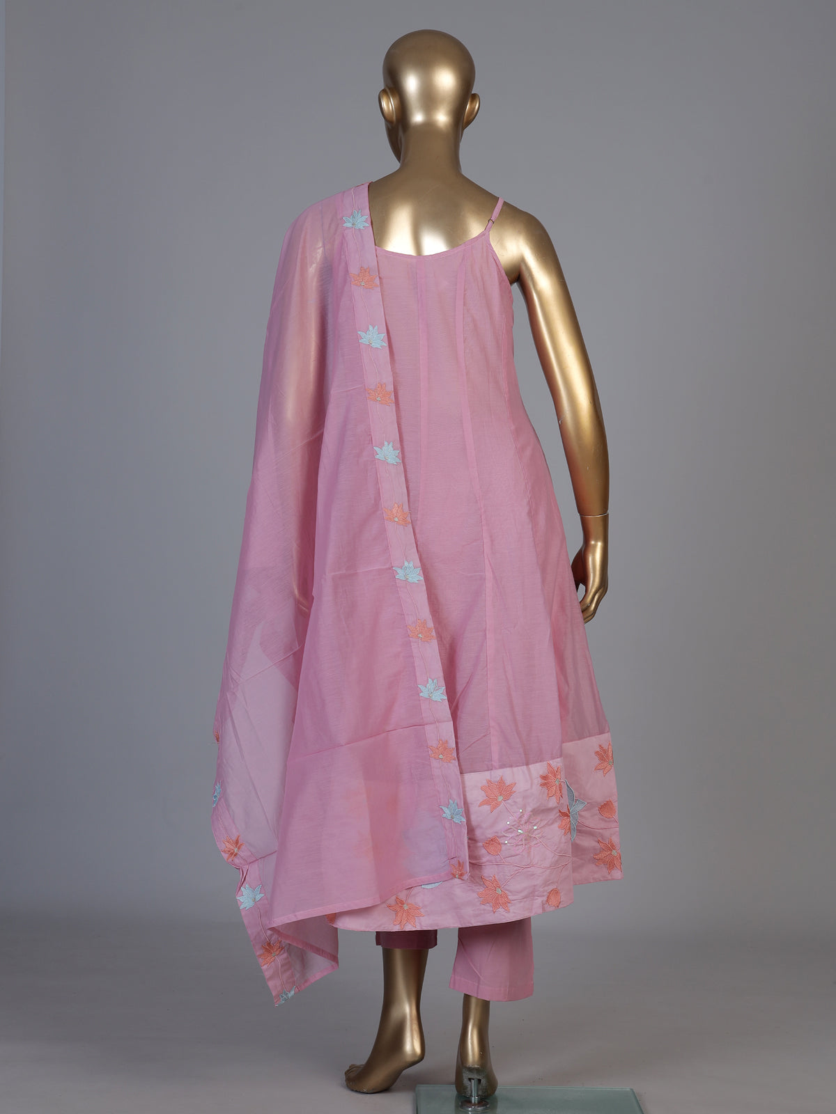Elegant pink silk blend anarkali kurti set with floral embroidery