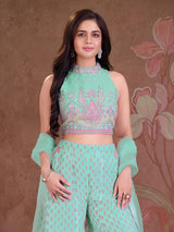 Mint sea green girls printed palazzo suit