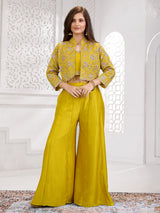 Yellow floral jacket girls palazzo suit
