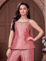 Blush coral pink girls festive palazzo suit