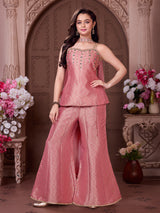 Blush coral pink girls festive palazzo suit