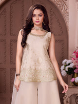 Cream floral zari girls palazzo suit