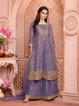 Dusty mauve blue organza girls palazzo suit