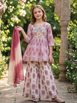 Pink jaipuri printed girls sharara suit