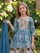 Blue jaipuri printed girls sharara suit