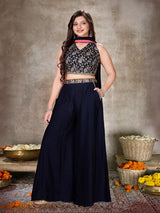 Navy blue floral girls palazzo suit