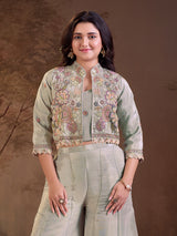 Sage grey floral jacket girls palazzo suit