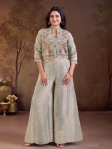 Sage grey floral jacket girls palazzo suit