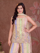 Multi color striped girls palazzo suit