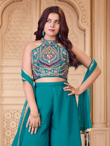 Rama blue embellished girls palazzo suit