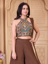 Earthy mocha brown girls palazzo suit