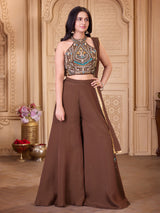 Earthy mocha brown girls palazzo suit