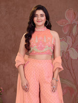 Peach printed girls palazzo suit