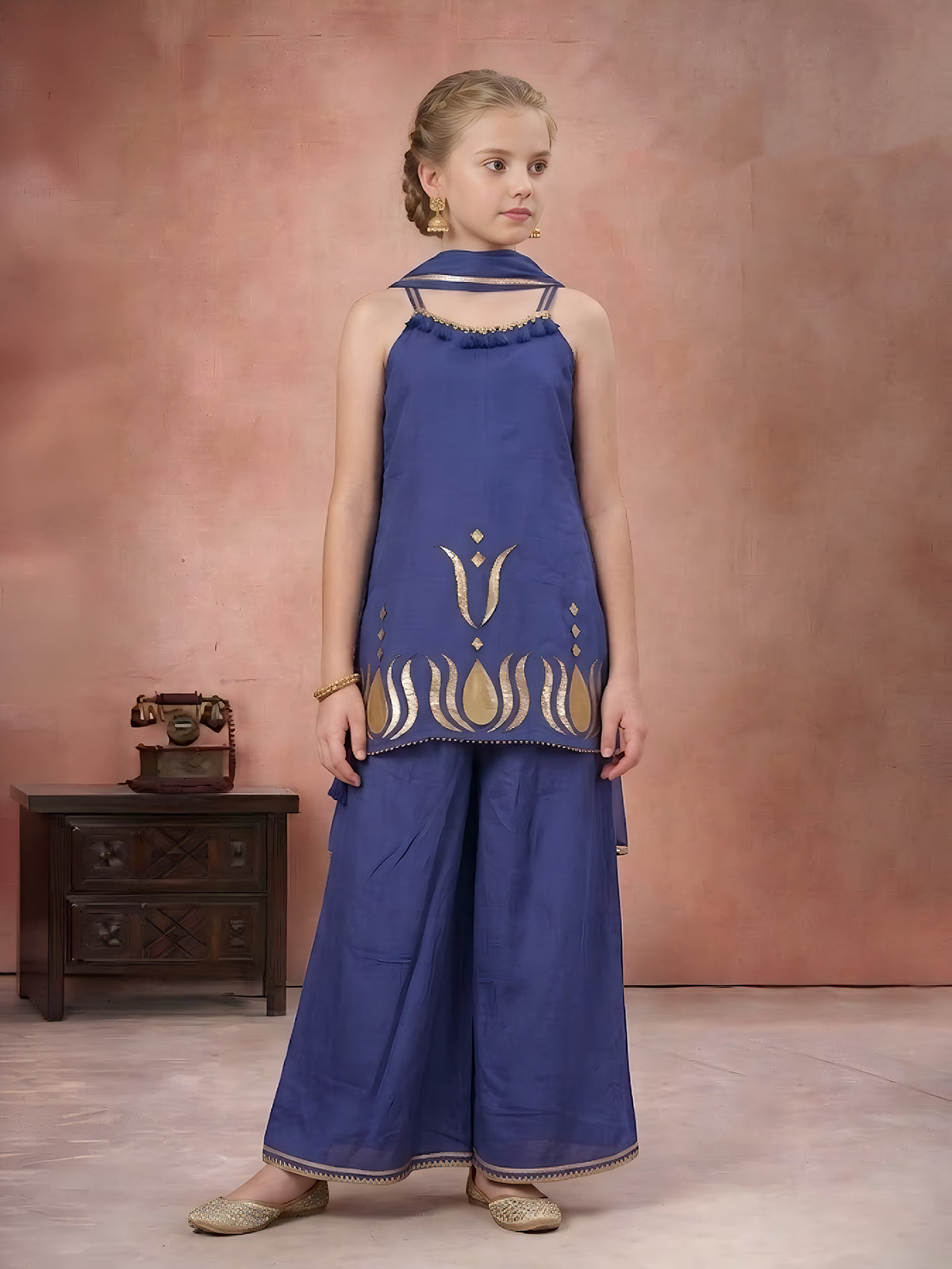 Navy blue gota patti girls palazzo suit