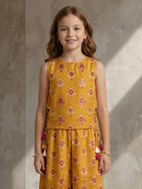 Mustard yellow ikat printed girls palazzo suit