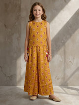 Mustard yellow ikat printed girls palazzo suit