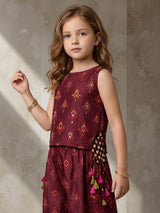 Maroon ikat printed girls palazzo suit