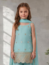 Sky blue zari embroidered girls palazzo suit
