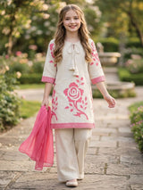 Cream floral printed girls pant suit