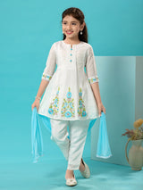 White embroidered girls pant suit