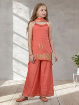 Rust peach gota patti girls palazzo suit