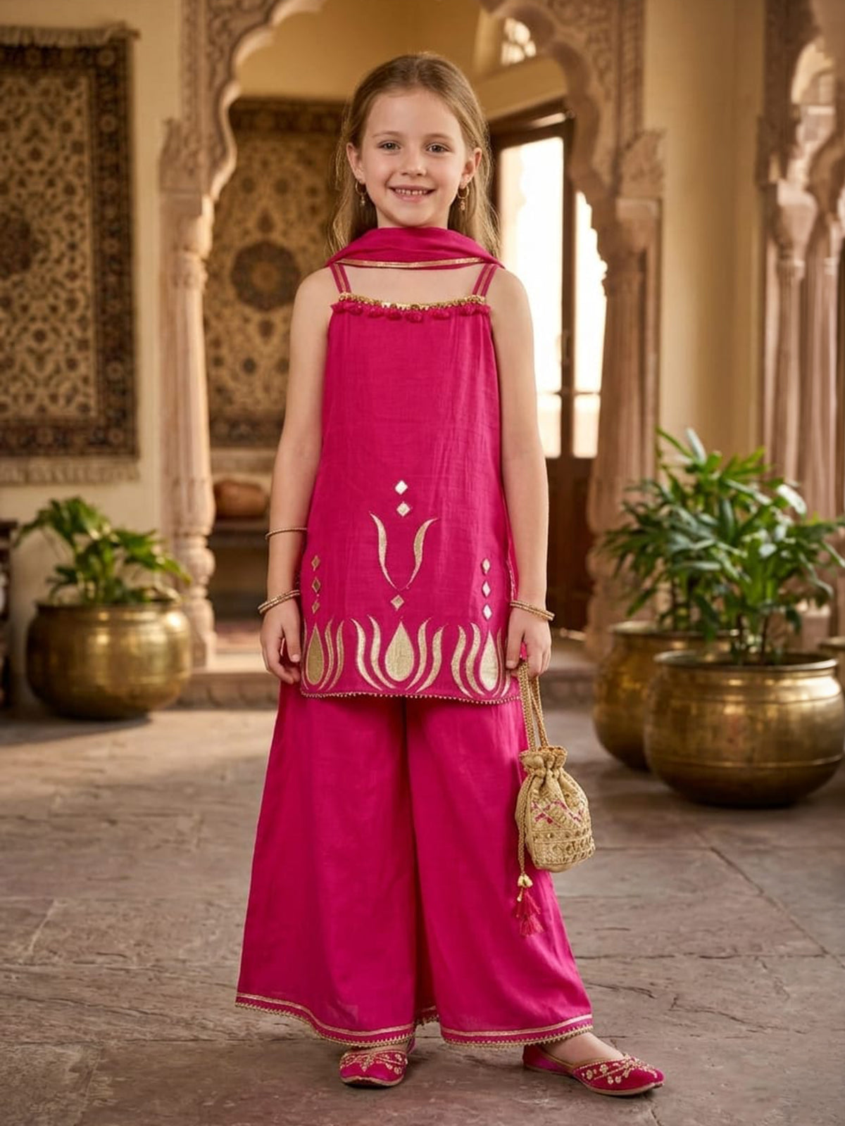 Rani pink gota patti girls palazzo suit