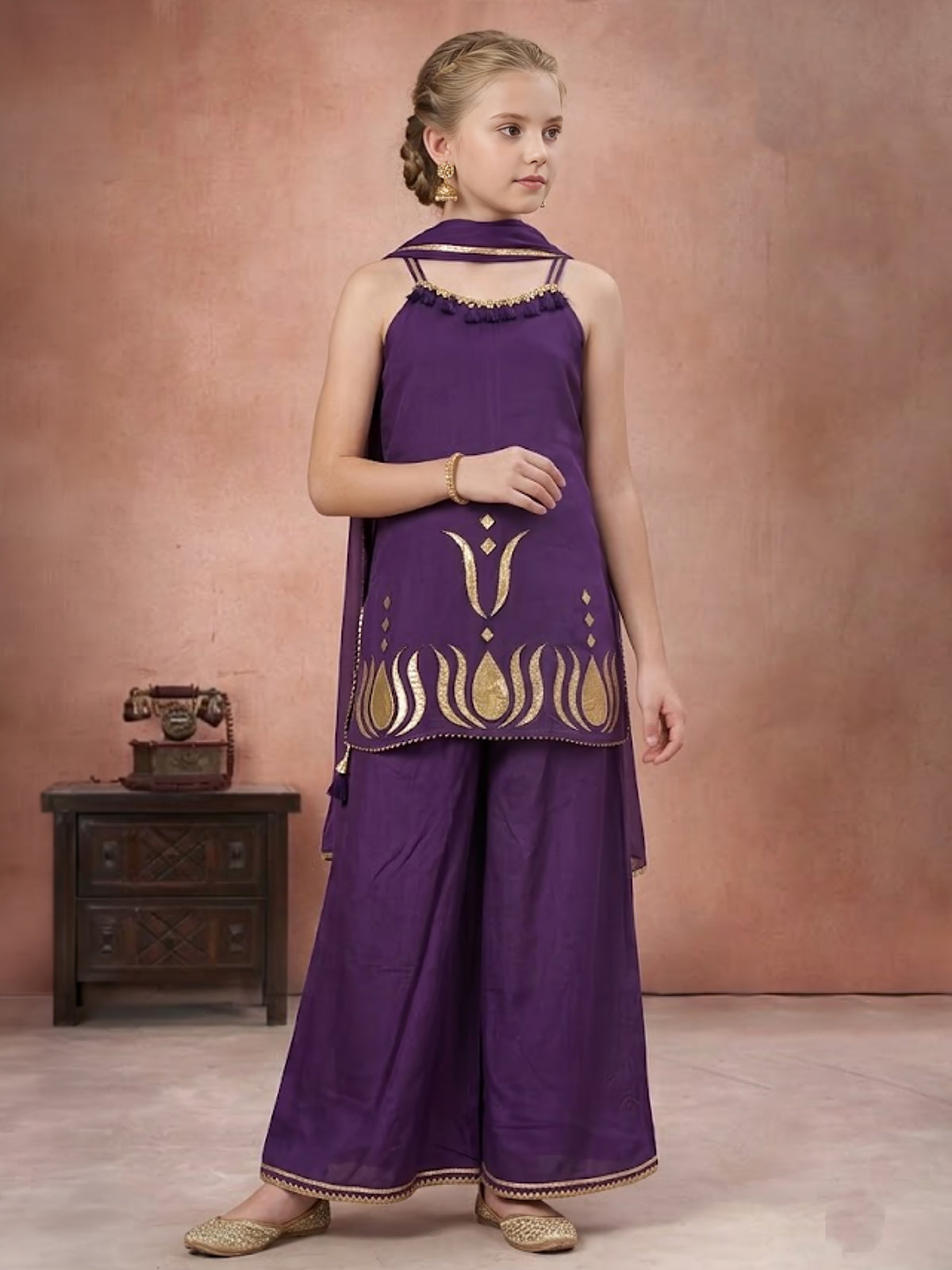 Purple gota patti girls palazzo suit