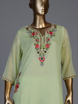 Pista green chanderi silk straight cut kurti set