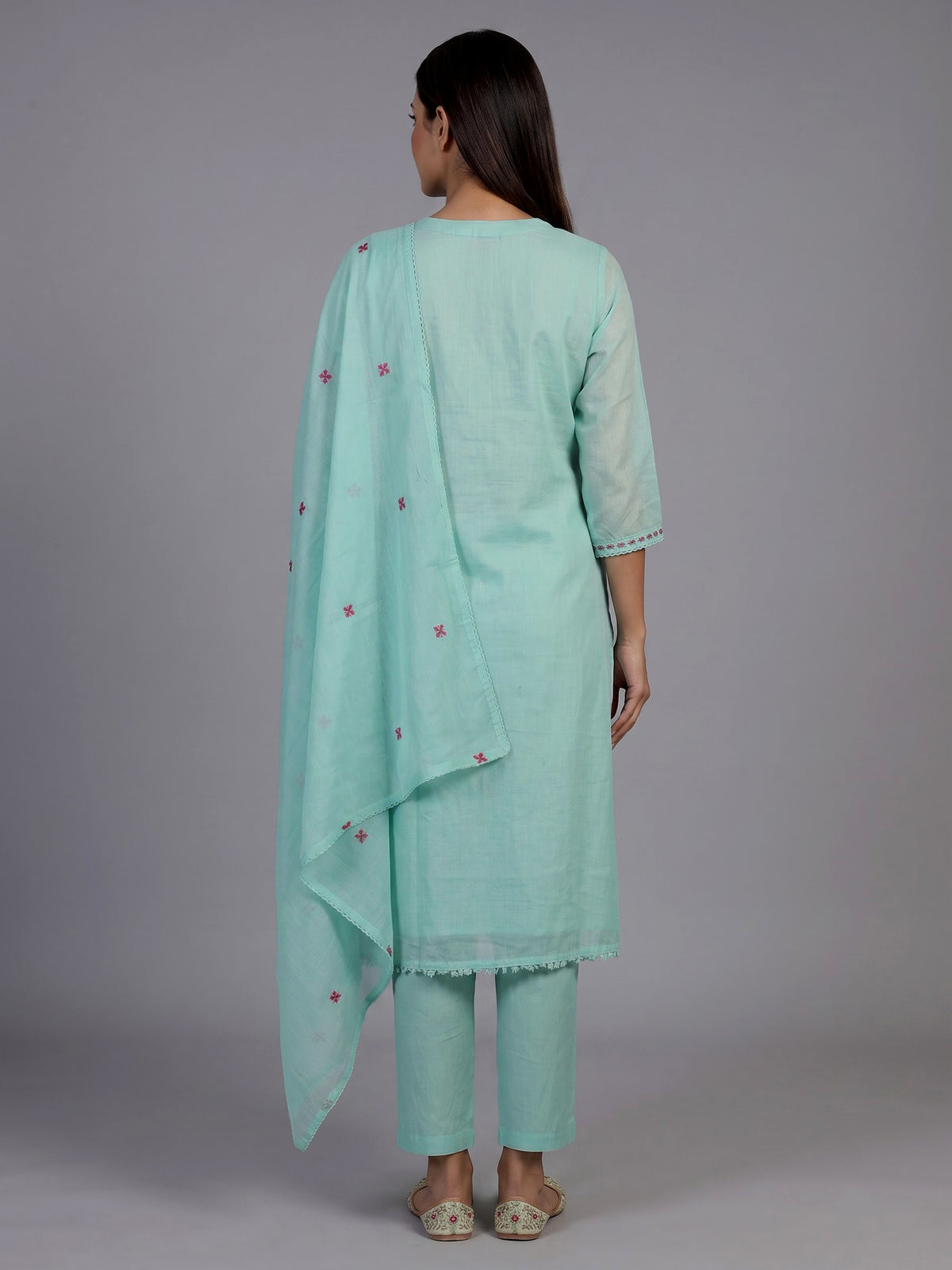 Mint green chanderi silk straight cut kurti set