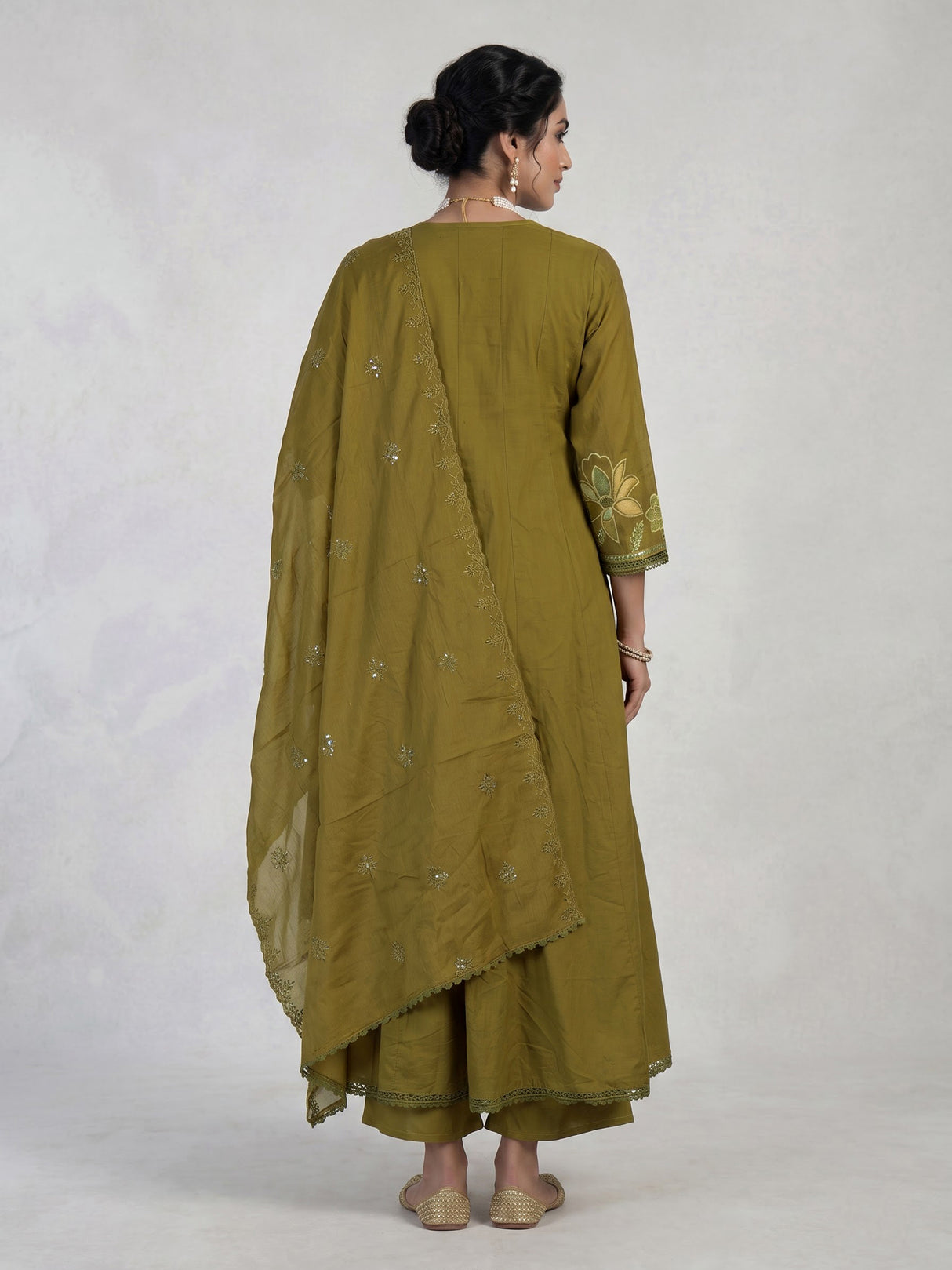 Mehendi green cotton silk blend anarkali kurti set
