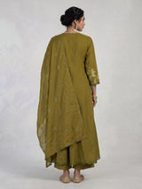 Mehendi green cotton silk blend anarkali kurti set