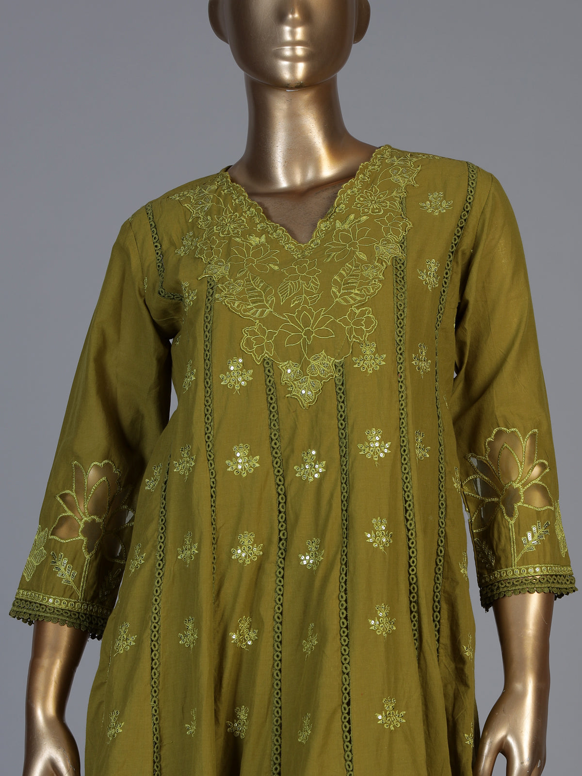 Mehendi green cotton silk blend anarkali kurti set