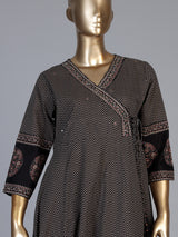 Black cotton blend embellished printed kurti set
